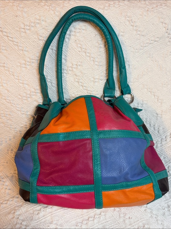 unbranded Handbags - Multicolor Patchwork Leather Tote Bag - Teal Trim